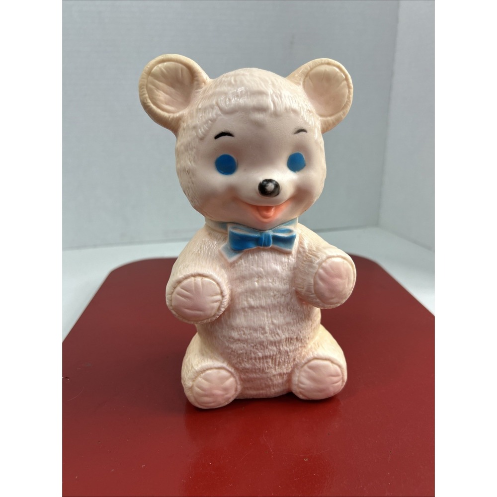 Vintage Sanitoy Inc. NY, NY Rubber Bear‎ Squeak Toy with Blue Bow. RARE